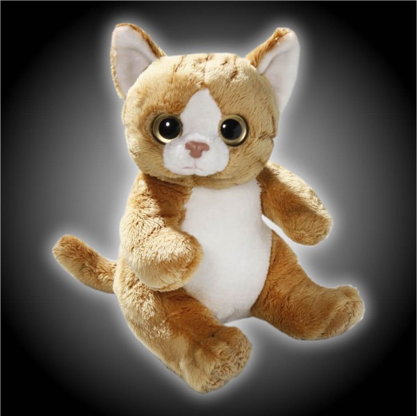 Katze braun, weiß sitzend aus Plüsch mit großen Augen, Plüsch Katze 15 cm - Kuscheltier CD-3052-02