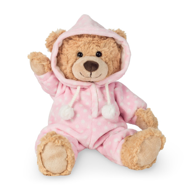 Brauner Schlafbär aus Plüsch mit rosa Schlafanzug Teddy Plüsch Bär 30 cm