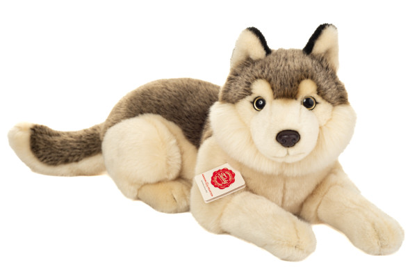 Plüschtier Wolf liegend beige/grau ★ Plüsch Wolf 40 cm