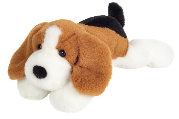 Schlenkerhund Plüschtier Hund liegend dreifarbig ★ Plüsch Hund liegend 29 cm