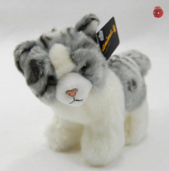 Hansa Toys ★ Plüschtier Katze stehend grau/weiß ★ Plüsch Katze 16 cm