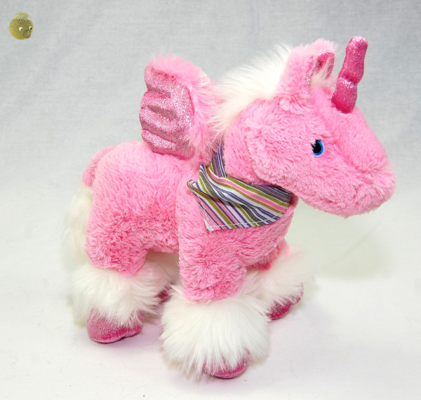Plüschtier Einhorn rosa ★ Rosa Plüscheinhorn mit Flügel und Halstuch 24 cm